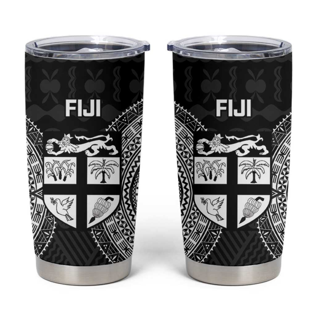Fiji Rugby Tumbler Cup Fijian Tapa Pattern World Cup Black LT14 Black - Polynesian Pride