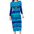 Personalised Fiji Long Sleeve Bodycon Dress Unique Fijian Tapa Pattern With Coat Of Arms LT14 Long Dress Blue - Polynesian Pride