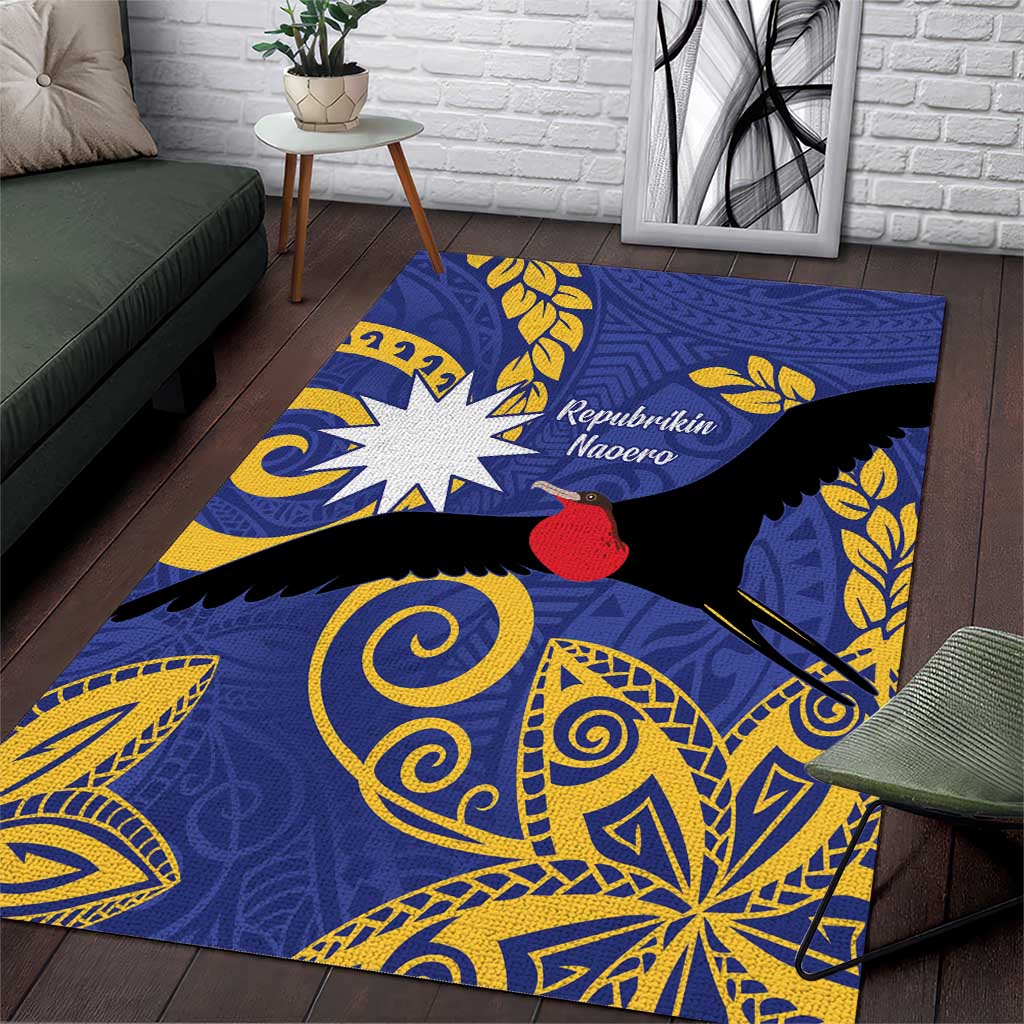 Nauru Angam Day Area Rug Naoero Frigate Bird Polynesian Pattern LT14 Blue - Polynesian Pride