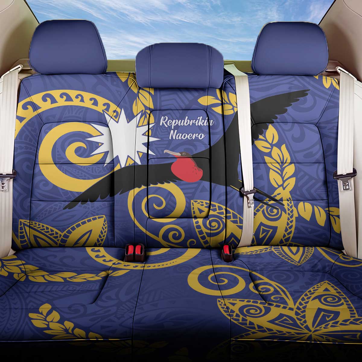 Nauru Angam Day Back Car Seat Cover Naoero Frigate Bird Polynesian Pattern LT14 One Size Blue - Polynesian Pride