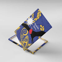 Nauru Angam Day Canvas Wall Art Naoero Frigate Bird Polynesian Pattern LT14 With Frame Blue - Polynesian Pride
