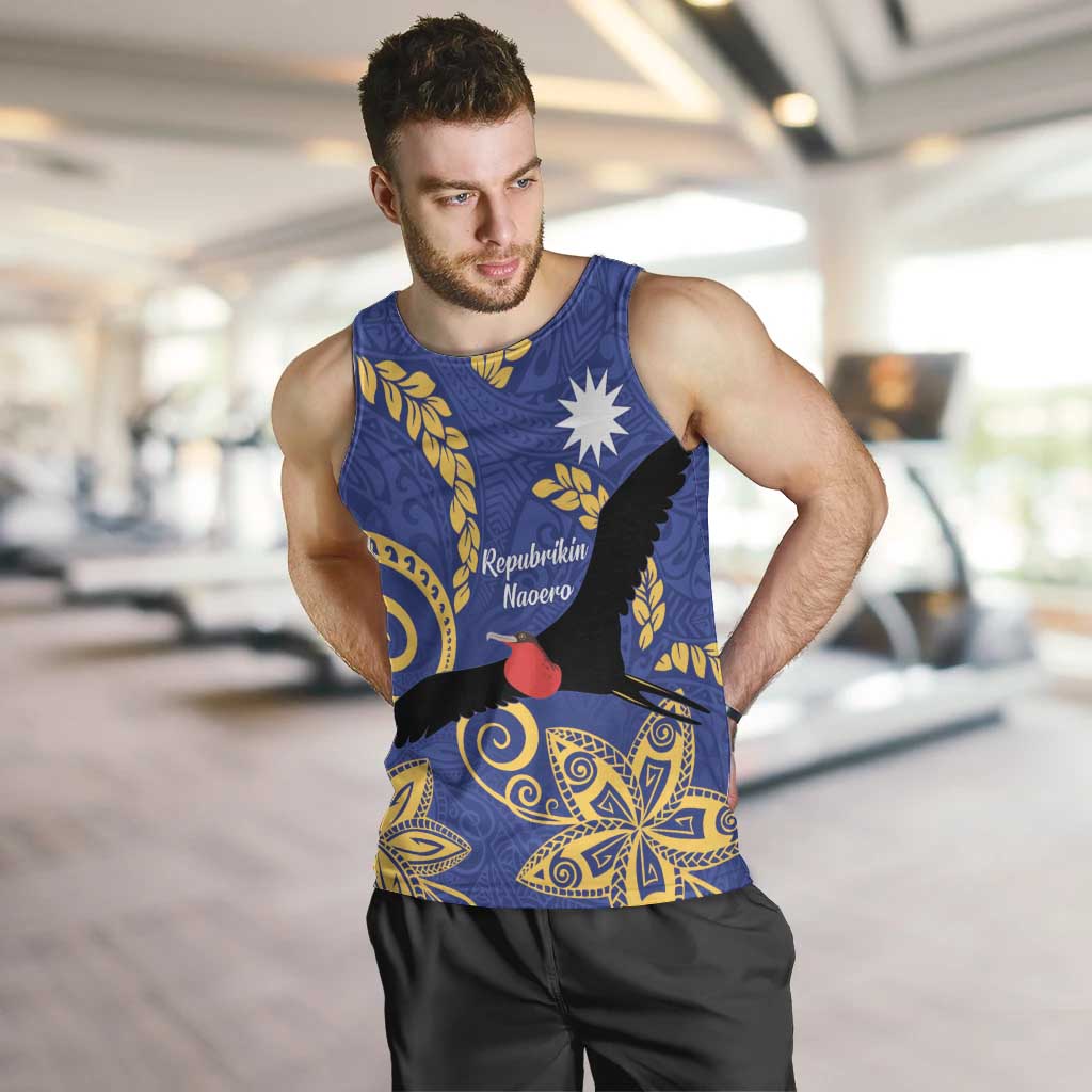 Nauru Angam Day Men Tank Top Naoero Frigate Bird Polynesian Pattern LT14 Blue - Polynesian Pride