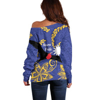 Nauru Angam Day Off Shoulder Sweater Naoero Frigate Bird Polynesian Pattern LT14 - Polynesian Pride