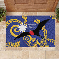 Nauru Angam Day Rubber Doormat Naoero Frigate Bird Polynesian Pattern LT14 Blue - Polynesian Pride