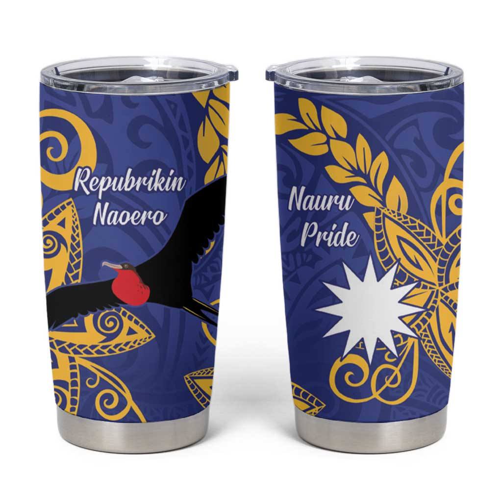 Nauru Angam Day Tumbler Cup Naoero Frigate Bird Polynesian Pattern LT14 Blue - Polynesian Pride