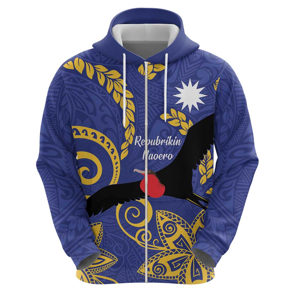 Nauru Angam Day Zip Hoodie Naoero Frigate Bird Polynesian Pattern LT14 - Polynesian Pride