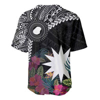 Black Nauru Baseball Jersey Naoero Map With Polynesian Tropical Flowers LT14 - Polynesian Pride