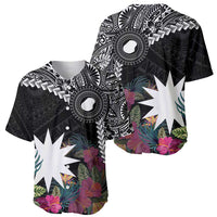 Black Nauru Baseball Jersey Naoero Map With Polynesian Tropical Flowers LT14 - Polynesian Pride