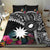 Black Nauru Bedding Set Naoero Map With Polynesian Tropical Flowers