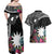 Black Nauru Couples Matching Off Shoulder Maxi Dress and Hawaiian Shirt Naoero Map With Polynesian Tropical Flowers