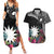 Black Nauru Couples Matching Summer Maxi Dress and Hawaiian Shirt Naoero Map With Polynesian Tropical Flowers