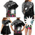 Black Nauru Family Matching Long Sleeve Bodycon Dress and Hawaiian Shirt Naoero Map With Polynesian Tropical Flowers