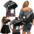 Black Nauru Family Matching Off Shoulder Short Dress and Hawaiian Shirt Naoero Map With Polynesian Tropical Flowers