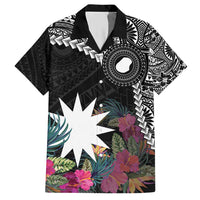 Black Nauru Hawaiian Shirt Naoero Map With Polynesian Tropical Flowers LT14 Black - Polynesian Pride