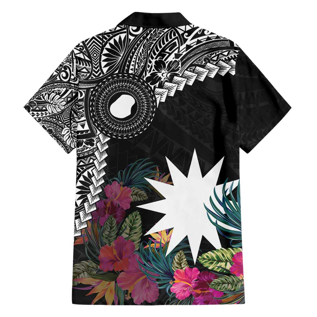 Black Nauru Hawaiian Shirt Naoero Map With Polynesian Tropical Flowers LT14 - Polynesian Pride