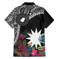 Black Nauru Hawaiian Shirt Naoero Map With Polynesian Tropical Flowers LT14 - Polynesian Pride