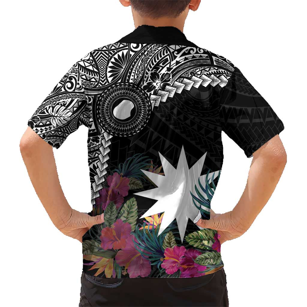Black Nauru Hawaiian Shirt Naoero Map With Polynesian Tropical Flowers LT14 - Polynesian Pride