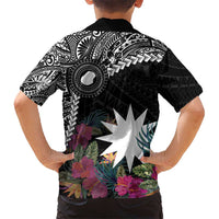 Black Nauru Hawaiian Shirt Naoero Map With Polynesian Tropical Flowers LT14 - Polynesian Pride