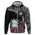 Black Nauru Hoodie Naoero Map With Polynesian Tropical Flowers