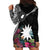 Black Nauru Hoodie Dress Naoero Map With Polynesian Tropical Flowers