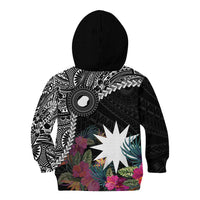 Black Nauru Kid Hoodie Naoero Map With Polynesian Tropical Flowers LT14 - Polynesian Pride