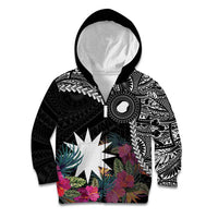Black Nauru Kid Hoodie Naoero Map With Polynesian Tropical Flowers LT14 Zip Hoodie Black - Polynesian Pride