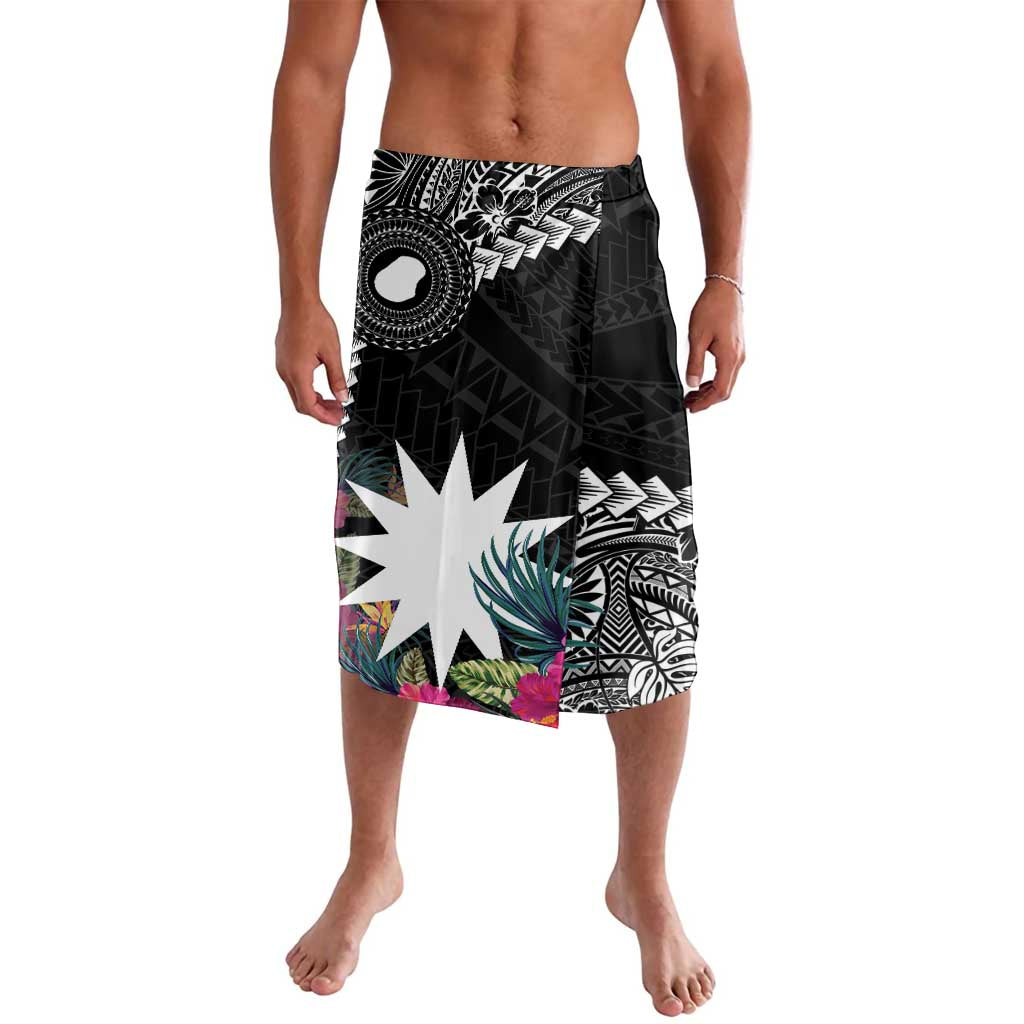 Black Nauru Lavalava Naoero Map With Polynesian Tropical Flowers LT14 Black - Polynesian Pride
