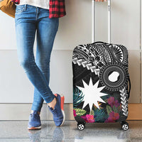 Black Nauru Luggage Cover Naoero Map With Polynesian Tropical Flowers LT14 - Polynesian Pride