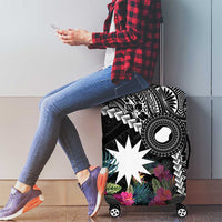 Black Nauru Luggage Cover Naoero Map With Polynesian Tropical Flowers LT14 - Polynesian Pride
