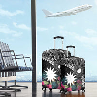 Black Nauru Luggage Cover Naoero Map With Polynesian Tropical Flowers LT14 - Polynesian Pride
