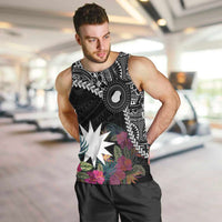 Black Nauru Men Tank Top Naoero Map With Polynesian Tropical Flowers LT14 Black - Polynesian Pride