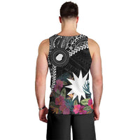 Black Nauru Men Tank Top Naoero Map With Polynesian Tropical Flowers LT14 - Polynesian Pride
