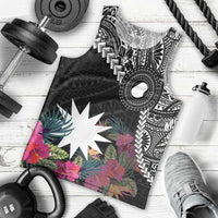 Black Nauru Men Tank Top Naoero Map With Polynesian Tropical Flowers LT14 - Polynesian Pride