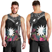 Black Nauru Men Tank Top Naoero Map With Polynesian Tropical Flowers LT14 - Polynesian Pride