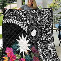 Black Nauru Quilt Naoero Map With Polynesian Tropical Flowers LT14 Black - Polynesian Pride