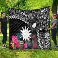 Black Nauru Quilt Naoero Map With Polynesian Tropical Flowers LT14 - Polynesian Pride