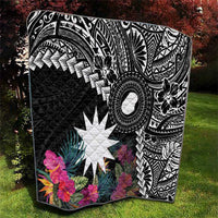Black Nauru Quilt Naoero Map With Polynesian Tropical Flowers LT14 - Polynesian Pride