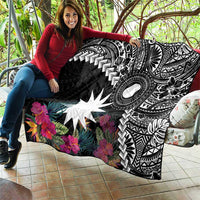 Black Nauru Quilt Naoero Map With Polynesian Tropical Flowers LT14 - Polynesian Pride