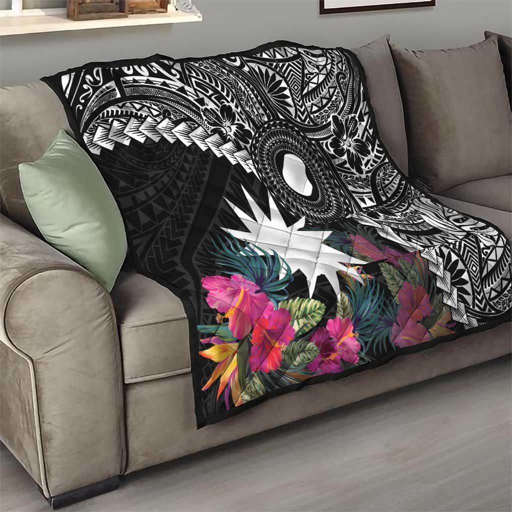 Black Nauru Quilt Naoero Map With Polynesian Tropical Flowers LT14 - Polynesian Pride