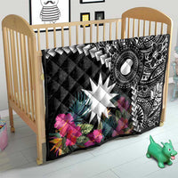 Black Nauru Quilt Naoero Map With Polynesian Tropical Flowers LT14 - Polynesian Pride