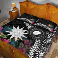 Black Nauru Quilt Bed Set Naoero Map With Polynesian Tropical Flowers LT14 - Polynesian Pride