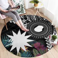 Black Nauru Round Carpet Naoero Map With Polynesian Tropical Flowers LT14 - Polynesian Pride