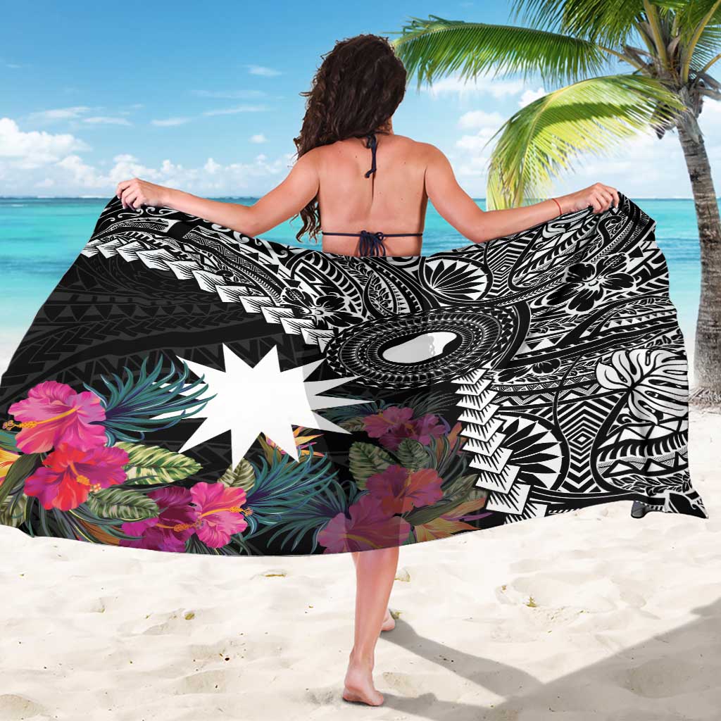 Black Nauru Sarong Naoero Map With Polynesian Tropical Flowers LT14 - Polynesian Pride