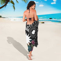 Black Nauru Sarong Naoero Map With Polynesian Tropical Flowers LT14 - Polynesian Pride