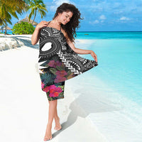 Black Nauru Sarong Naoero Map With Polynesian Tropical Flowers LT14 - Polynesian Pride