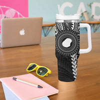 Black Nauru Tumbler With Handle Naoero Map With Polynesian Tropical Flowers LT14 - Polynesian Pride