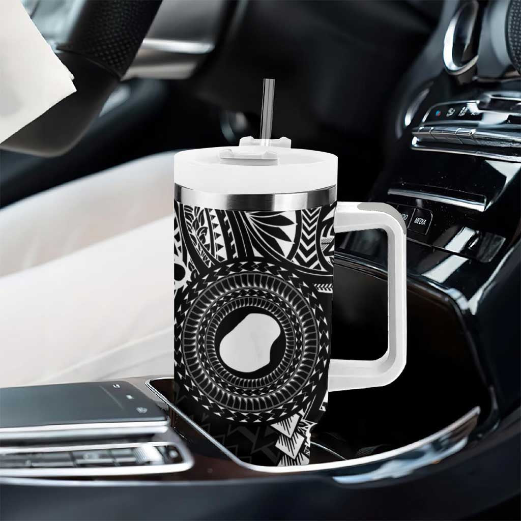 Black Nauru Tumbler With Handle Naoero Map With Polynesian Tropical Flowers LT14 - Polynesian Pride