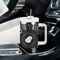 Black Nauru Tumbler With Handle Naoero Map With Polynesian Tropical Flowers LT14 - Polynesian Pride