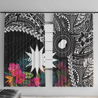 Black Nauru Window Curtain Naoero Map With Polynesian Tropical Flowers LT14 With Hooks Black - Polynesian Pride