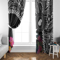 Black Nauru Window Curtain Naoero Map With Polynesian Tropical Flowers LT14 - Polynesian Pride